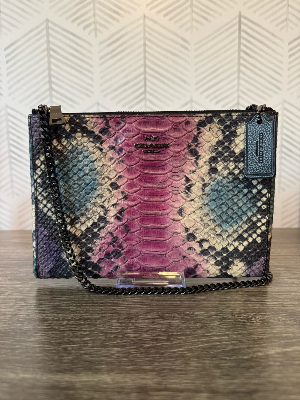 Coach Embossed Python Double-Zip Multicolor Crossbody Bag